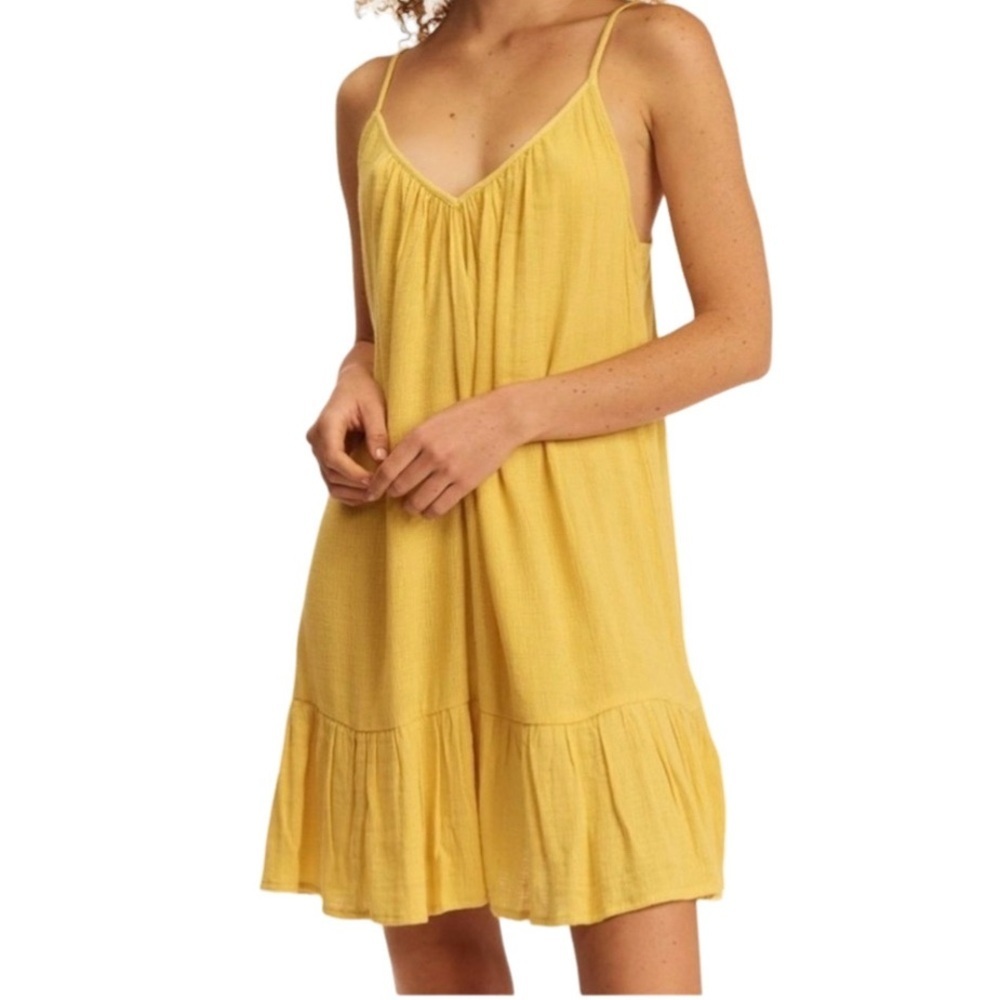Billabong Ruffle Babydoll Mini Cover- Up Dress. Size M. Mustard yellow.
